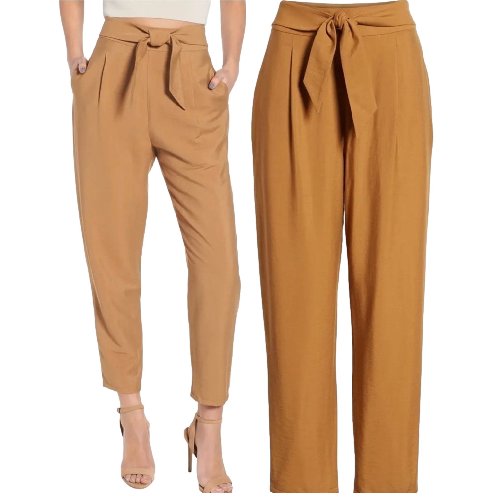 Leith Womens Size M Viscose Belted Tapered Ankle Pants‎ Tan Camel Career Wear